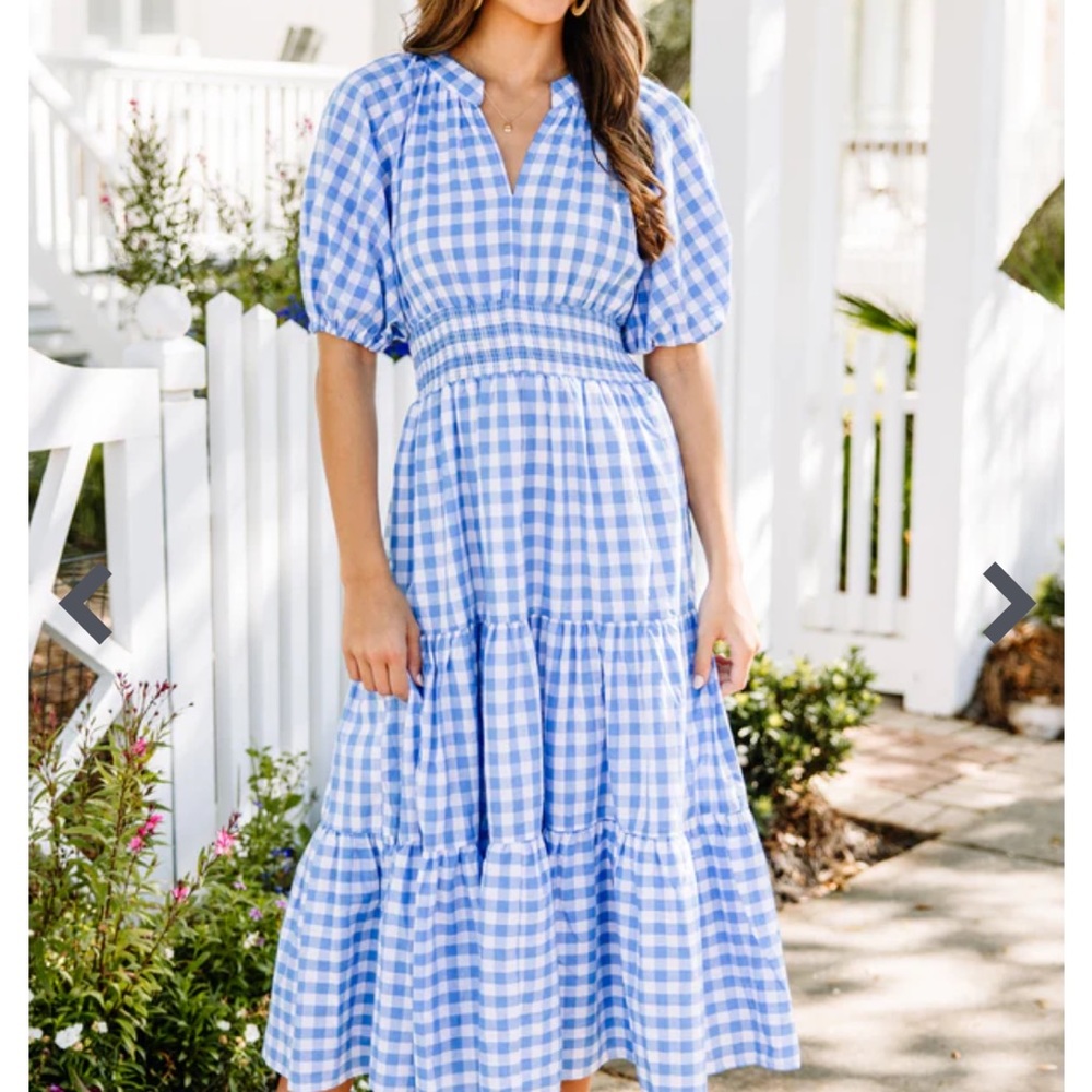 Blue Gingham Midi Dress